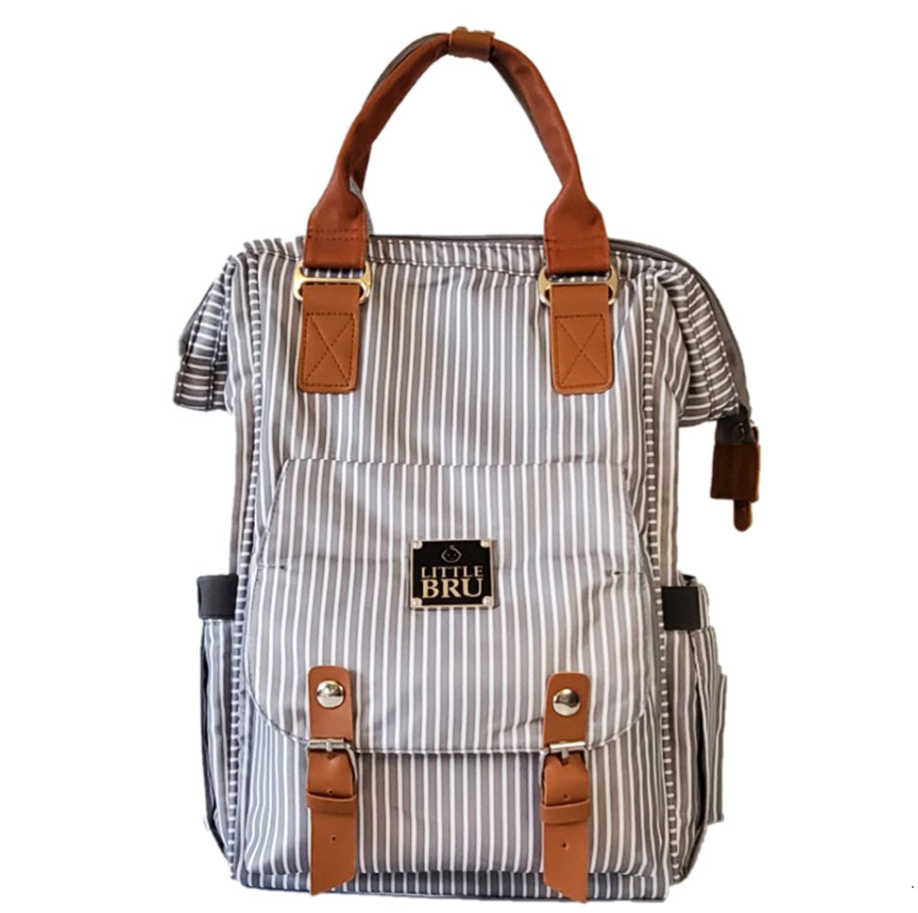 LITTLE BRU DIAPER BAG STRIPE GREY WHITE